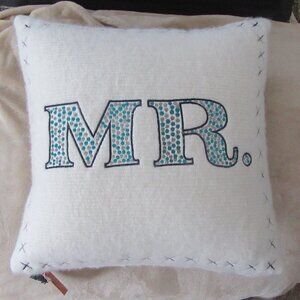 NWT Anthropologie Merry Sentiment Pillow Mr. Motif 18 inch square